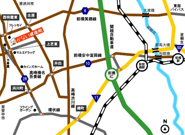 前橋市街・前橋ＩＣから当整体院まで