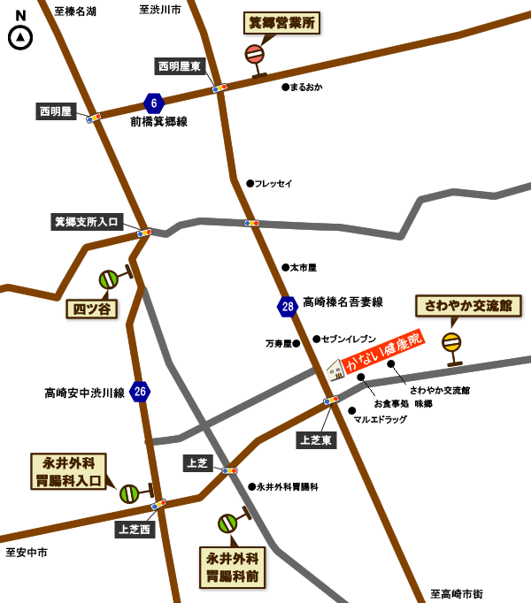 整体院周辺と停留所