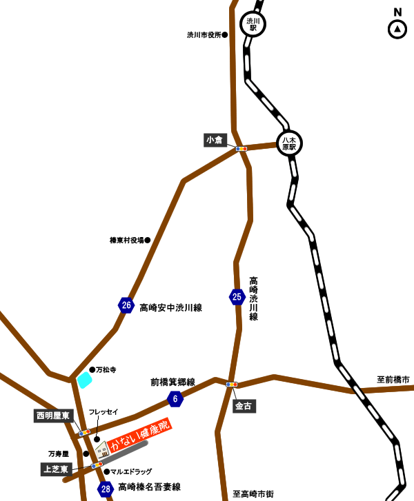 渋川市街から当整体院まで